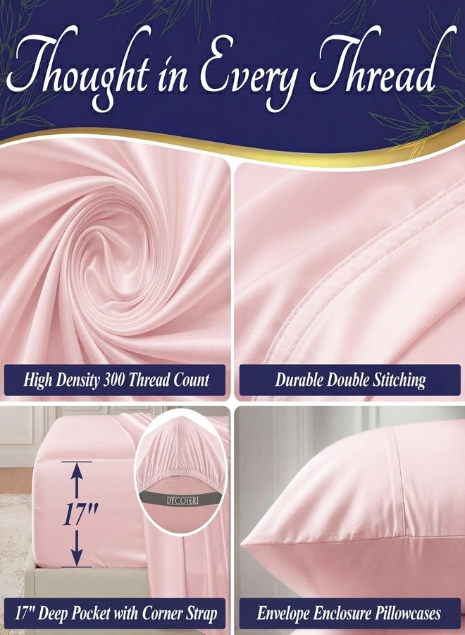 DECOLURE 100% Viscose Derived from Bamboo Sheets King Size - Luxury 4 Pc Naturally Cooling Sheets, Ultra Soft Bed Set - Deep 17" Pockets, Durable Double Stitching, Oeko Tex Standard (Light Pink) - Image 5
